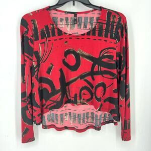 Focus Fashion By JJ Red Geometric Shirt Womens Size XL Artsy Lagenlook